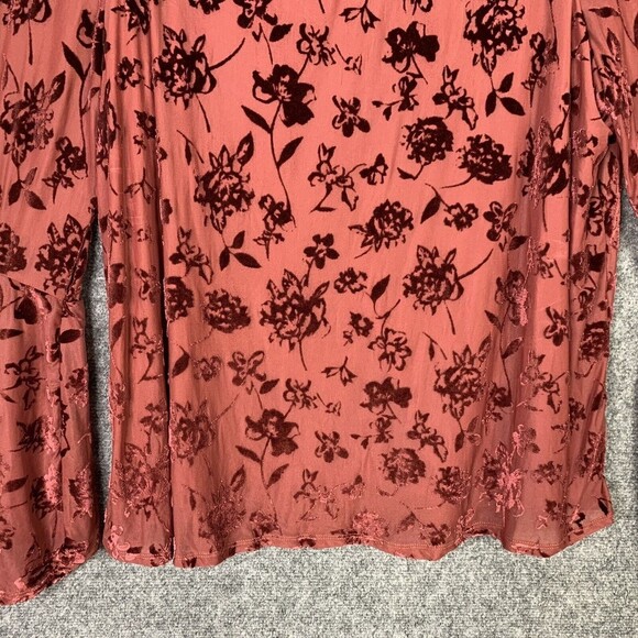 Knox Rose Off Shoulder Embossed Floral Top Women XXL Stretchy Bell Sleeve - Picture 3 of 9